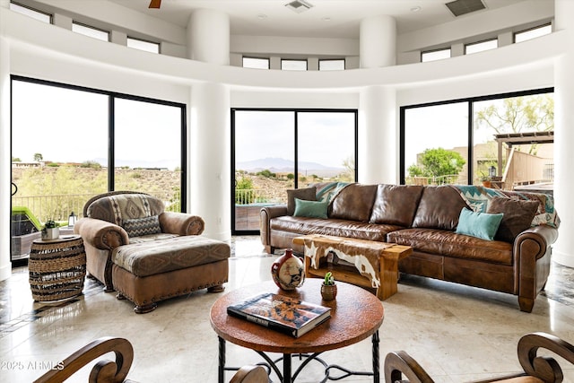 15816 E Eagle Crest Rd, Fountain Hills, AZ 85268 - living room with a mountain view and a ceiling fan