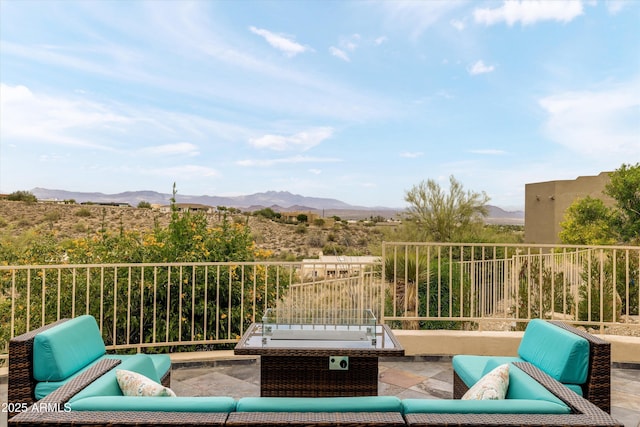 15816 E Eagle Crest Rd, Fountain Hills, AZ 85268 - view of patio featuring an outdoor living space and a mountain view