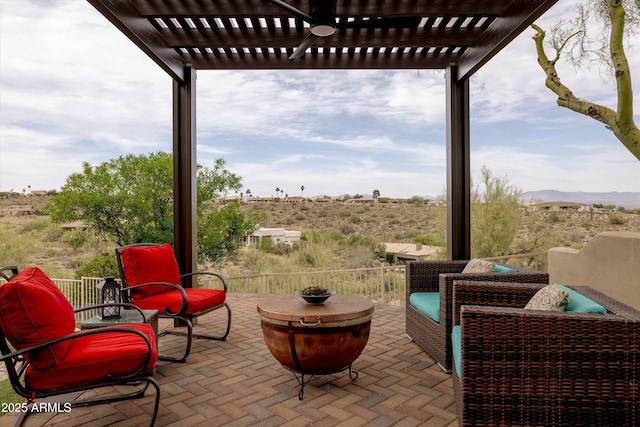 15816 E Eagle Crest Rd, Fountain Hills, AZ 85268 - view of patio with a pergola, outdoor lounge area, and a mountain view