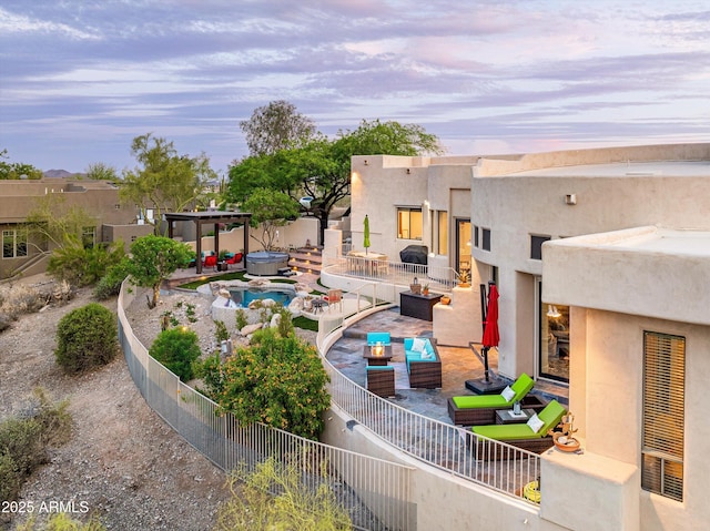 15816 E Eagle Crest Rd, Fountain Hills, AZ 85268 - view of swimming pool with a fenced backyard, a hot tub, and a patio area