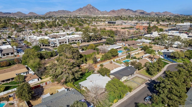 aerial view featuring a residential view and a mountain view