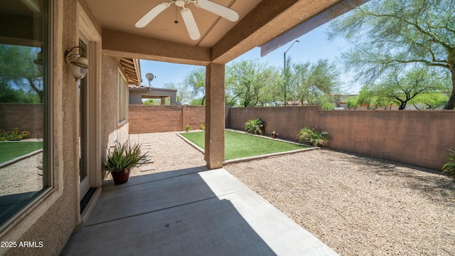 3439 W Darien Way, Phoenix, AZ 85086 - fenced backyard featuring ceiling fan and a patio area