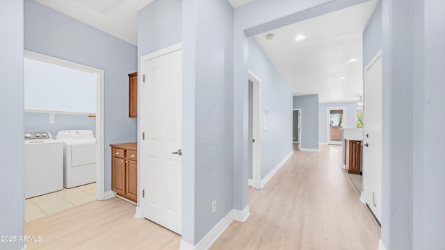 3439 W Darien Way, Phoenix, AZ 85086 - hall with independent washer and dryer, light wood-style floors, baseboards, and recessed lighting