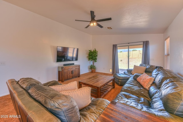 2386 Skyview Dr, Sierra Vista, AZ 85635 - carpeted living area with a ceiling fan and baseboards