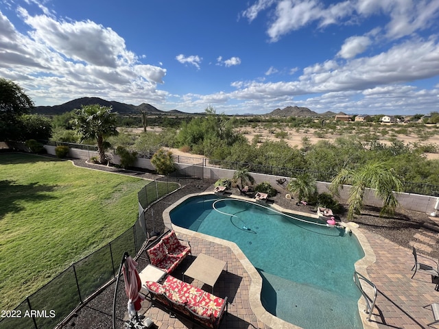 7398 W Paso Trl, Peoria, AZ 85383 - view of pool with a mountain view, a fenced backyard, and a patio area