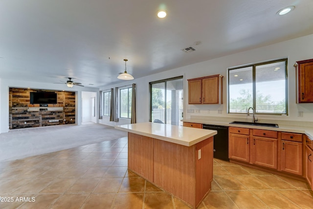 7398 W Paso Trl, Peoria, AZ 85383 - kitchen featuring dishwasher, open floor plan, a center island, light tile patterned flooring, and recessed lighting