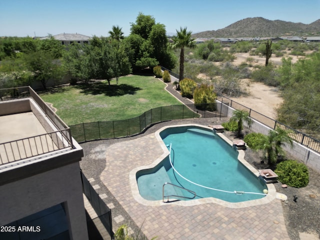 7398 W Paso Trl, Peoria, AZ 85383 - view of pool with a fenced backyard, a mountain view, and a patio area