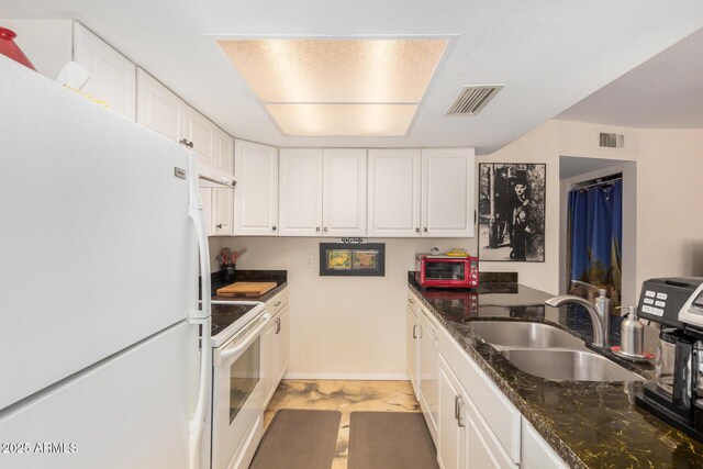 1916 W Morningside Dr Unit 108, Phoenix, AZ 85023 - kitchen featuring white appliances, white cabinetry, visible vents, and a sink