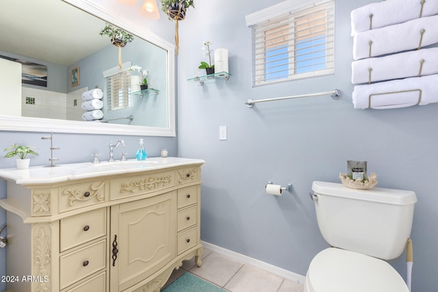 bathroom featuring tile patterned floors, vanity, and toilet