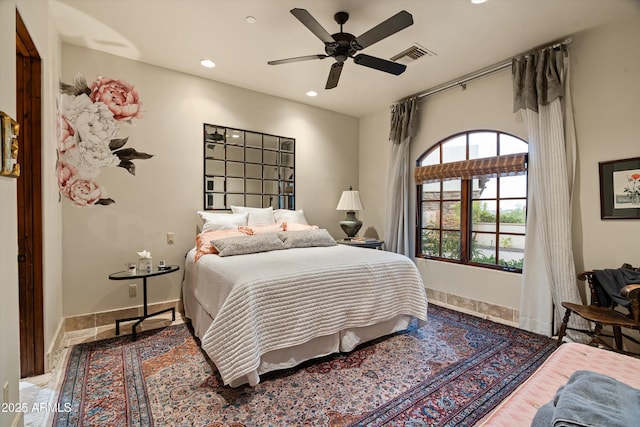 6102 E Sage Dr, Paradise Valley, AZ 85253 - bedroom featuring baseboards, recessed lighting, and ceiling fan