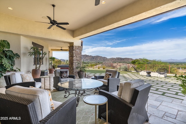 6102 E Sage Dr, Paradise Valley, AZ 85253 - view of patio featuring a mountain view, ceiling fan, and outdoor dining space