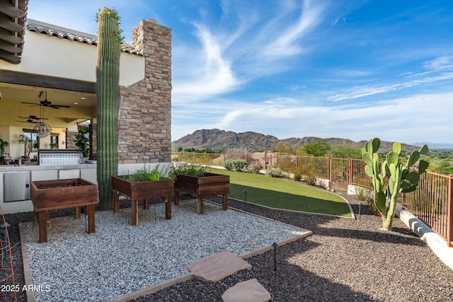 6102 E Sage Dr, Paradise Valley, AZ 85253 - fenced backyard featuring a mountain view and ceiling fan