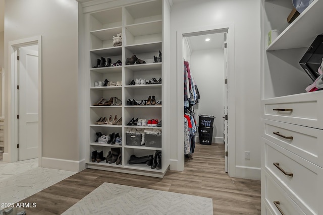 spacious closet featuring light wood finished floors