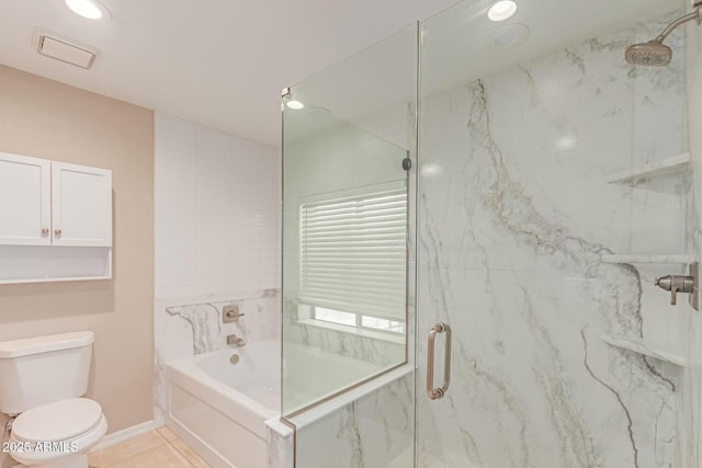3514 E Desert Willow Rd, Phoenix, AZ 85044 - full bath with a garden tub, a marble finish shower, toilet, tile patterned flooring, and recessed lighting