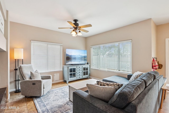 1344 N Brittany Ln, Gilbert, AZ 85233 - living room with ceiling fan and baseboards
