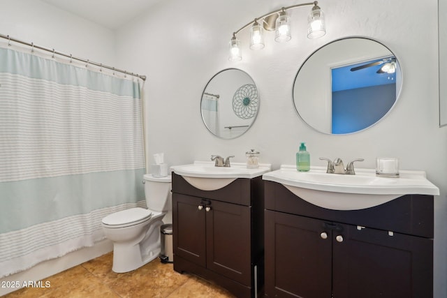 1344 N Brittany Ln, Gilbert, AZ 85233 - bathroom with two vanities, toilet, and a shower with curtain