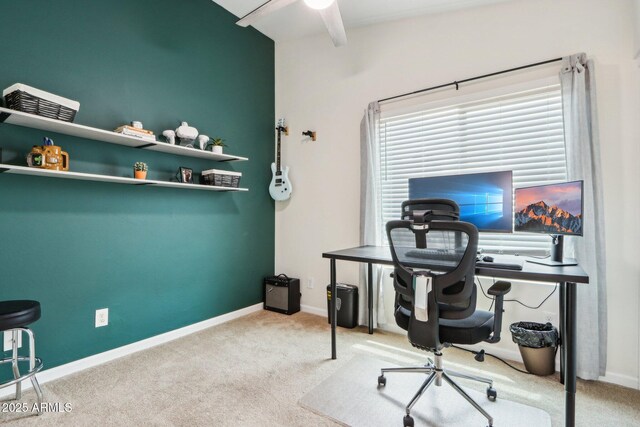 1344 N Brittany Ln, Gilbert, AZ 85233 - office area featuring carpet flooring, a ceiling fan, and baseboards