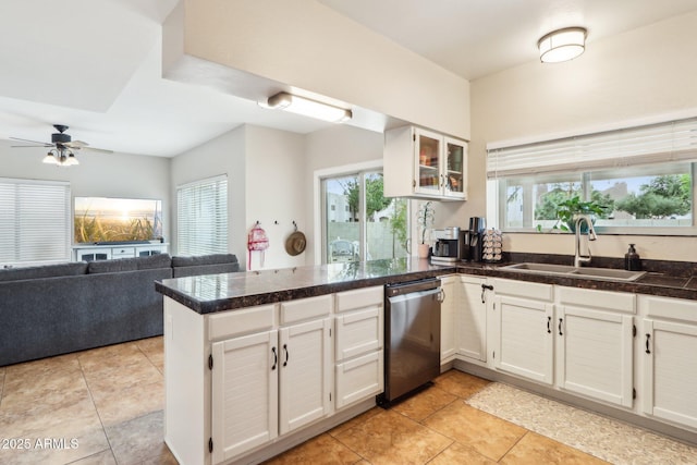 1344 N Brittany Ln, Gilbert, AZ 85233 - kitchen featuring stainless steel dishwasher, a sink, a peninsula, and healthy amount of natural light