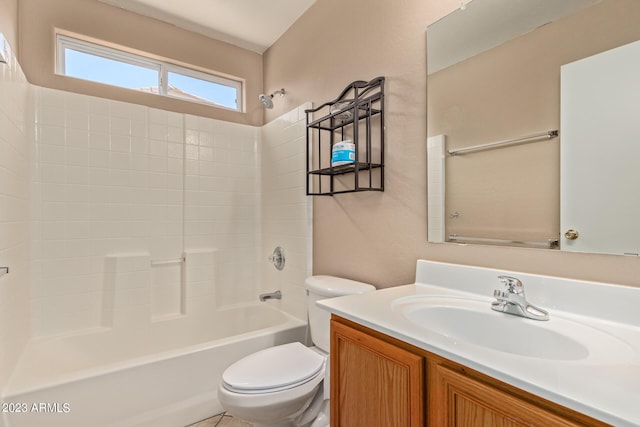 full bathroom featuring vanity, toilet, and  shower combination