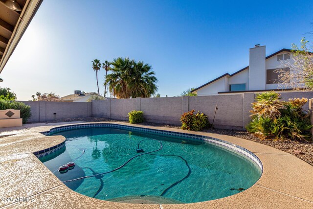 view of swimming pool with a fenced backyard and a fenced in pool