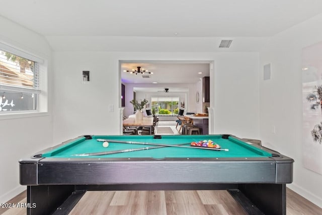 playroom featuring hardwood / wood-style floors and billiards