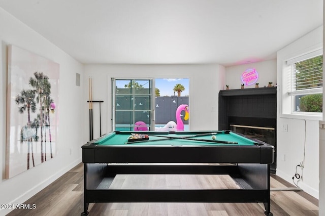 playroom featuring wood-type flooring and pool table