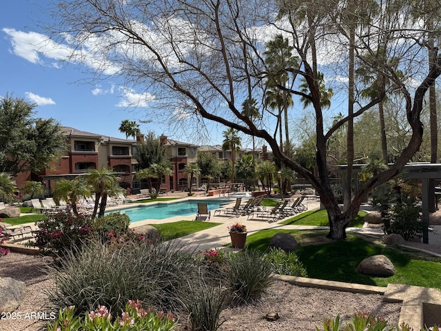 pool with a patio area