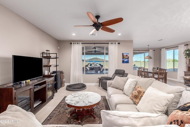 living room featuring light tile patterned floors