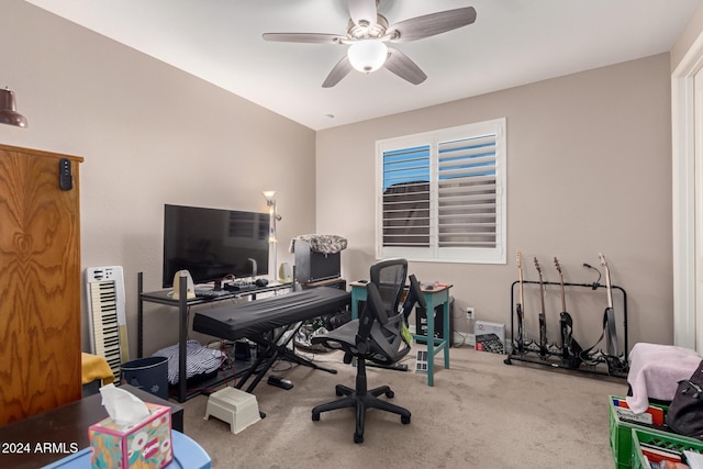 office with carpet and ceiling fan