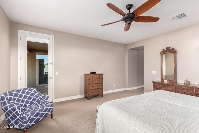 bedroom featuring carpet flooring and ceiling fan