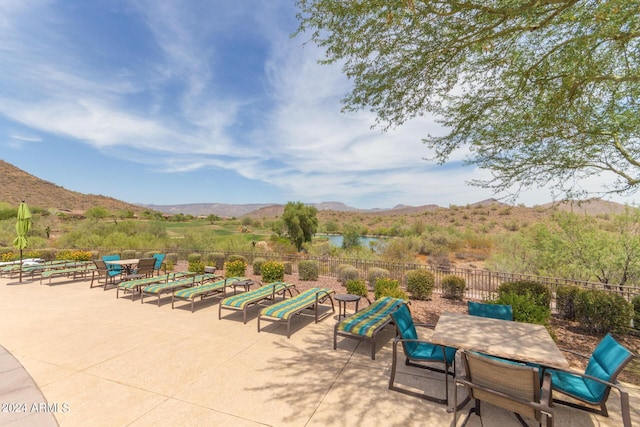 view of patio featuring a mountain view