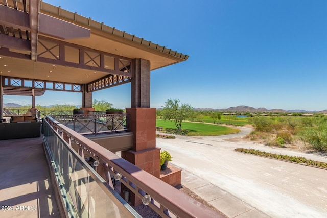 view of patio featuring a mountain view