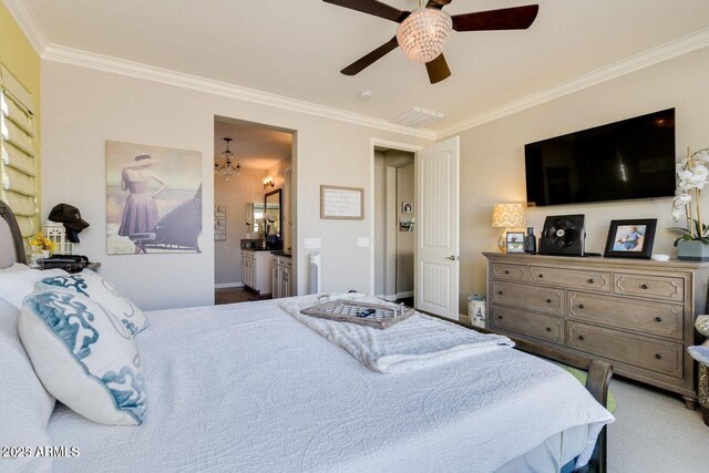 1952 W Yellowstone Way, Chandler, AZ 85248 - bedroom featuring ornamental molding, a ceiling fan, and baseboards