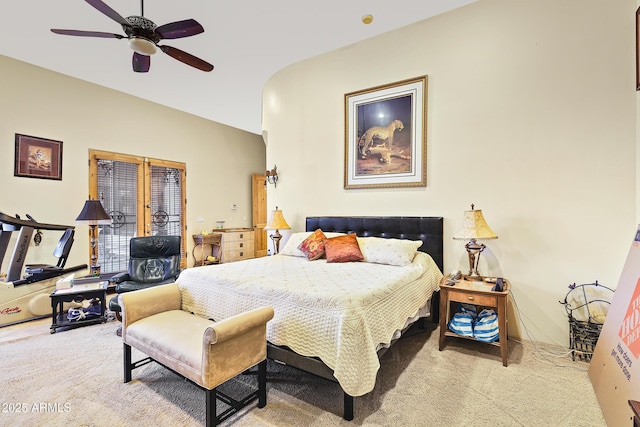 bedroom featuring ceiling fan and carpet flooring