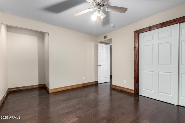 7126 N 19th Ave Unit 228, Phoenix, AZ 85021 - unfurnished bedroom featuring dark wood-type flooring, a closet, and ceiling fan