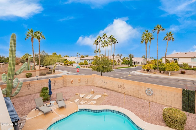 view of swimming pool with a patio area