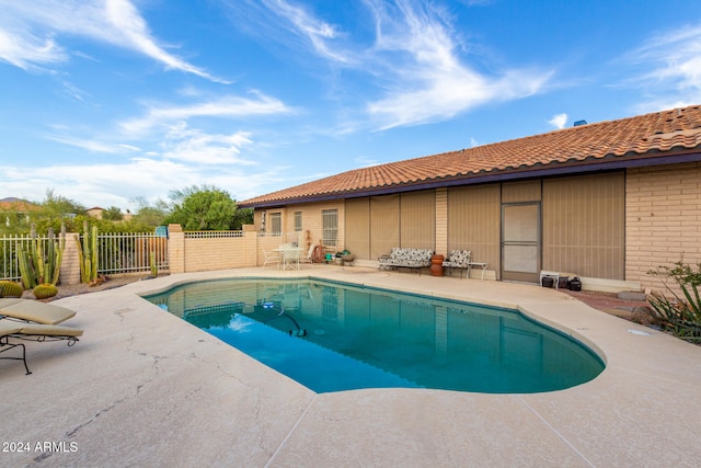 view of swimming pool with a patio area