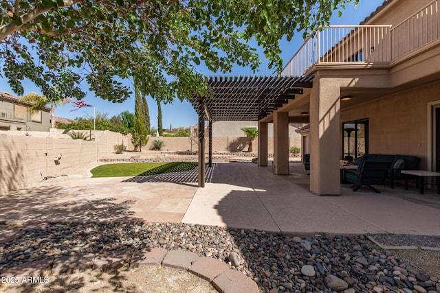 view of patio with a fenced backyard and a pergola