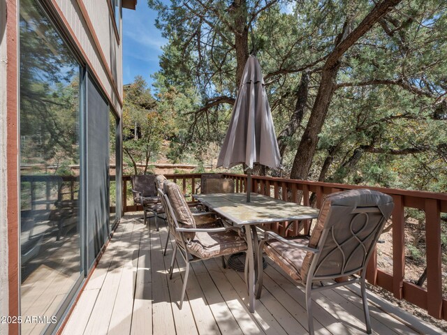 4567 N Juniper Ln, Pine, AZ 85544 - wooden deck featuring outdoor dining area