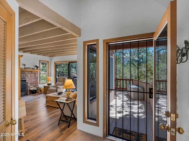 4567 N Juniper Ln, Pine, AZ 85544 - entryway with wood finished floors and beamed ceiling