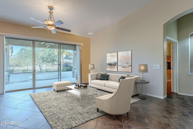 living room featuring ceiling fan