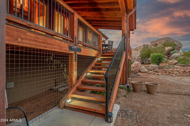 staircase with a mountain view