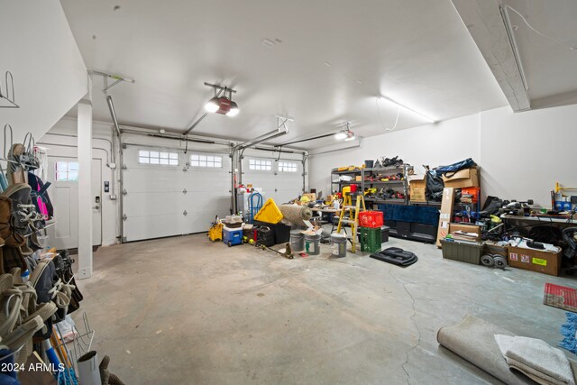 garage with a garage door opener