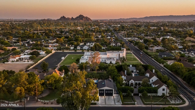 view of aerial view at dusk