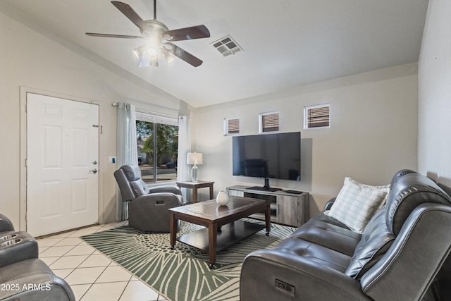3534 N 106th Ln, Avondale, AZ 85392 - living area with vaulted ceiling, a ceiling fan, and light tile patterned flooring