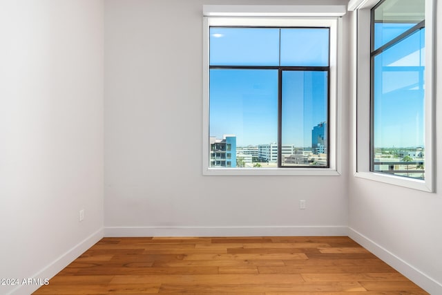 spare room featuring a wealth of natural light and light hardwood / wood-style floors