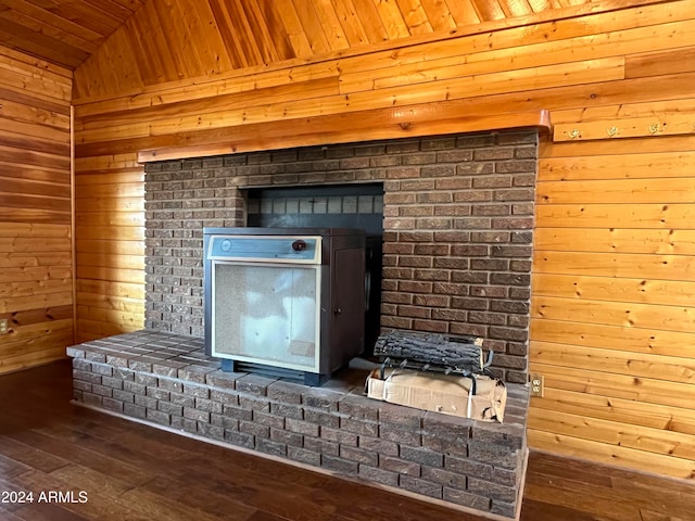 details with wood ceiling, hardwood / wood-style flooring, and wood walls