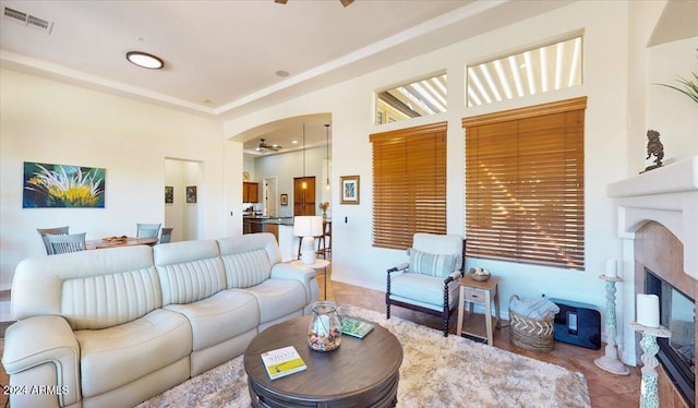 living room with tile patterned floors