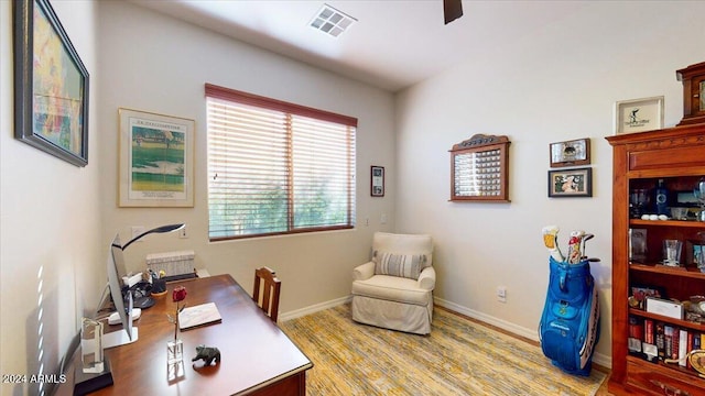 office area featuring light hardwood / wood-style floors