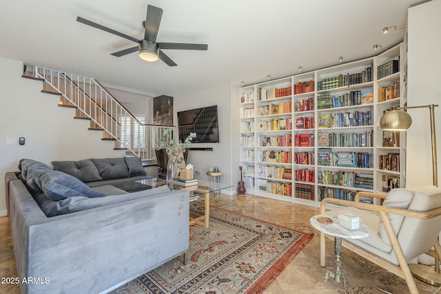 living room with ceiling fan